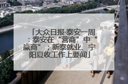 大众日报·泰安一周：泰安在“营商”中“赢商”；新泰就业、宁阳夏收工作上要闻