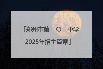 郑州市第一〇一中学2025年招生简章