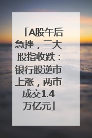 A股午后急挫，三大股指收跌：银行股逆市上涨，两市成交1.4万亿元